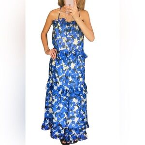 Black & Blue Floral Ruffle Maxi Dress Size XS